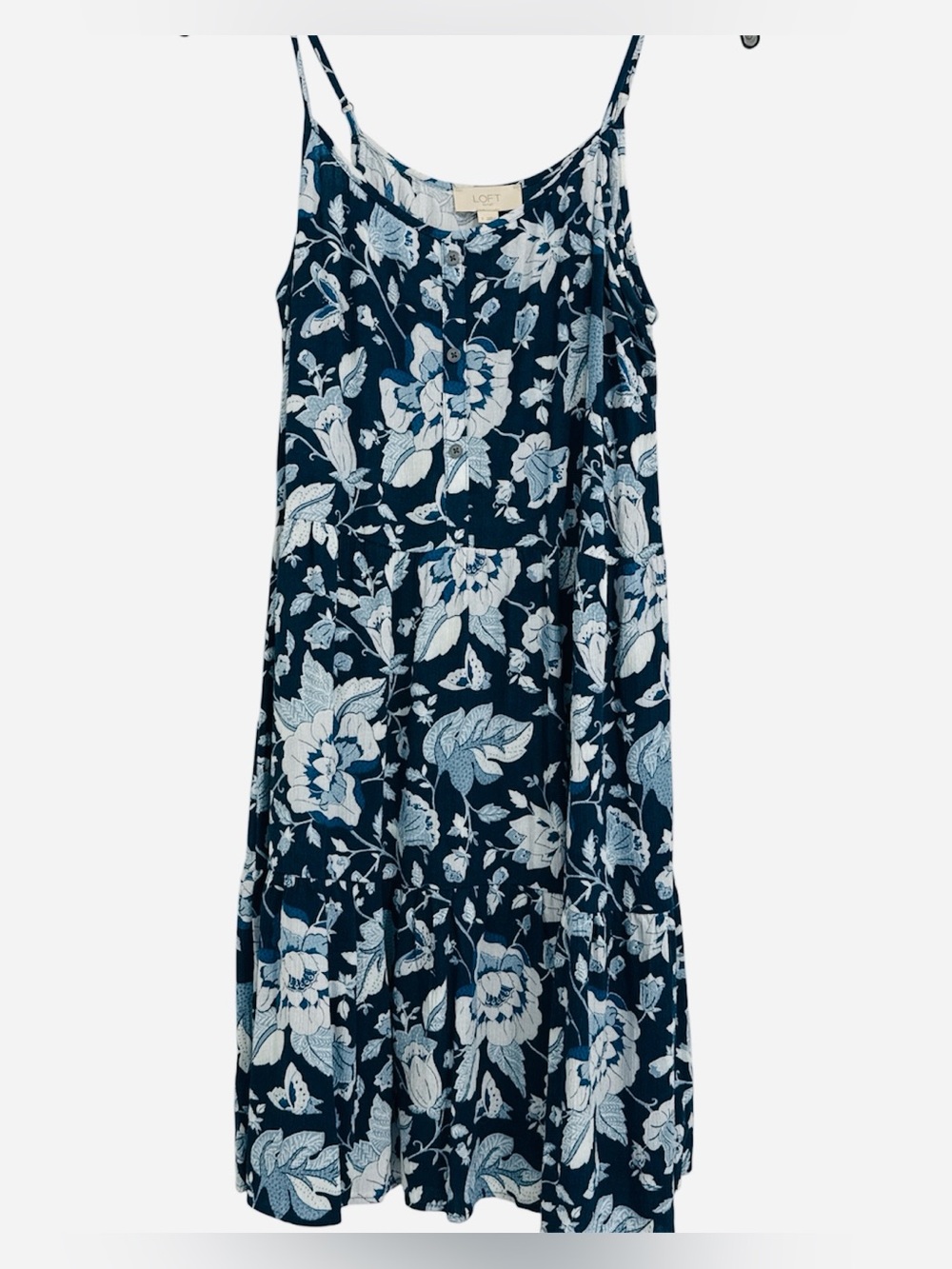 LOFT Navy Blue Floral Slip Dress. Sz S